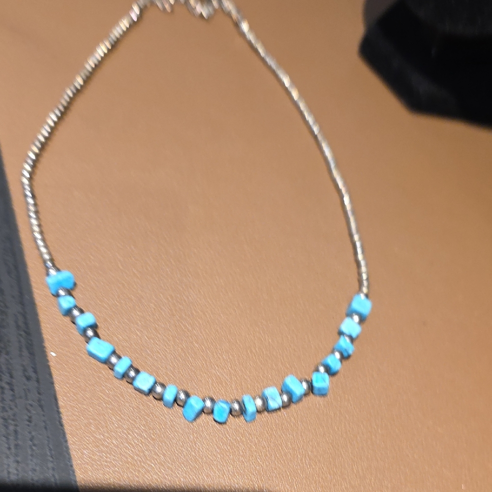 Source Unknown Turquoise And Silver Bead Necklace - image 1